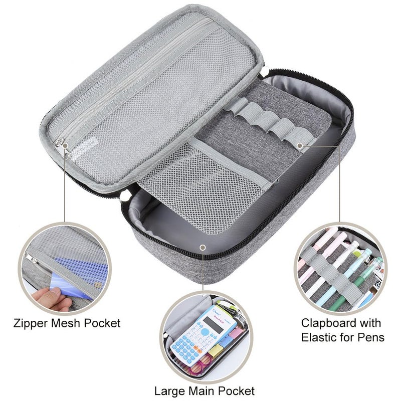 Chelory Big Pencil Case Large Capacity Pencil Bag Pouch High Storage Pen Marker Case Holder Multi Functional Office Stationery Organizer Makeup Cosmetic Bag Men Women, Gray - Image 3